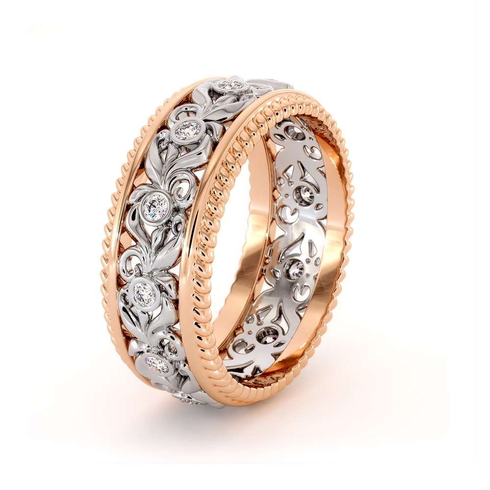 Vintage Wedding Band-Women's Wedding Band Rose & White Gold-14K Two Tone Wedding Band